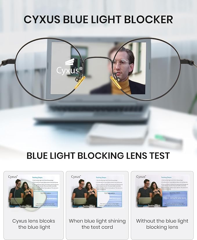 Cyxus Blue Light Glasses for Men and Women, Round Metal Frame Computer Eyeglasses for Office, Gaming, Reading 8090