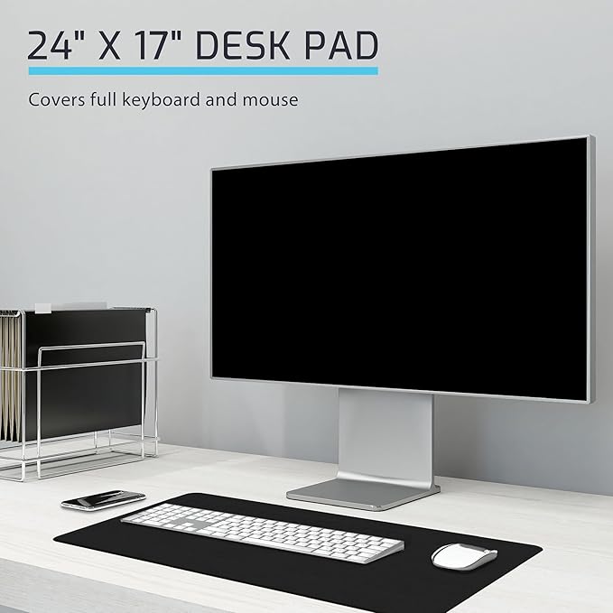 ZBRANDS Leather Desk Mat for Keyboard and Mouse 24" x 17", Midnight Black Desk Pad, Extended Non-Slip Rectangular Keyboard Pad, Laptop and Desktop Computer Keyboard and Mouse Pad, Desk Blotter Mat