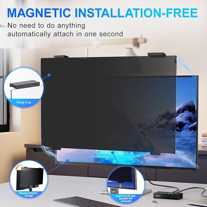 2Pack Magnetic 24 Inch Privacy Screen for Computer Monitor 16:10 Aspect Ratio, Hanging Removable Anti-Blue/Glare Protector Film, Anti Spy Desktop Security Private Filter 24in