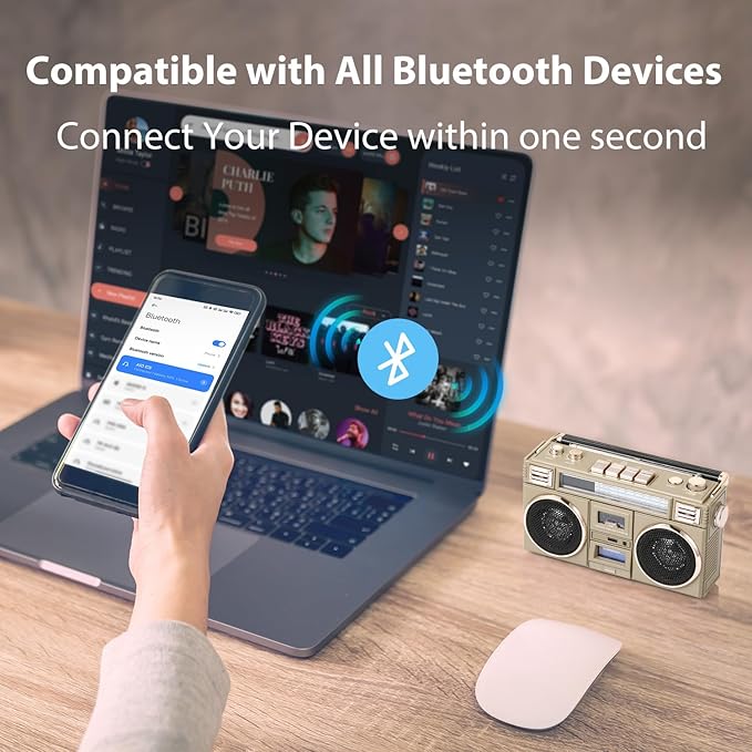 ANTPO Retro Vintage Radio Bluetooth Speakers Vintage Decor Small Wireless Speakers Stereo Radio Portable FM with Rich Bass Speakers Support TF Card for Home/Outdoor/Gift