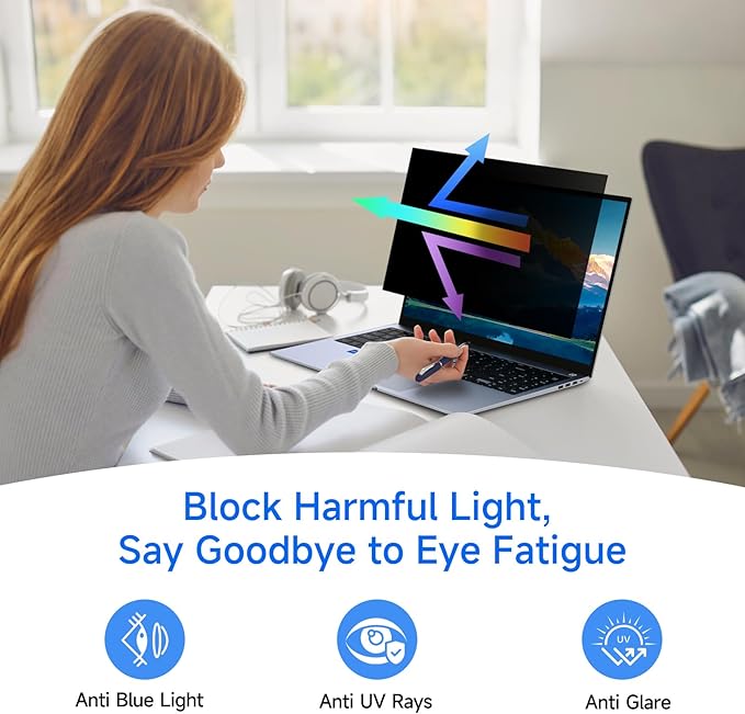 ZOEGAA 4-way 360°Laptop Privacy Screen For 15.6 Inch 16:9 Computer, Removable Privacy Screen For Laptop Monitor, Anti Glare And Blue Light, Compatible With HP Dell Lenovo Asus Samsung Acer Thinkpad