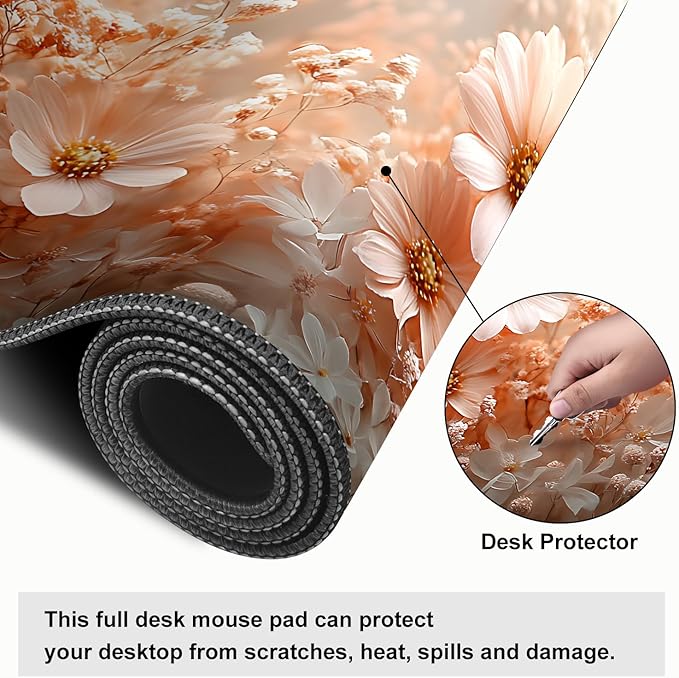 Mouse Pad, Large Anti-Slip with Stitched Edges Desk Mat Desktop Laptop Computer Desk Keyboard Mat,Table Protector Blotter Mat (Powder, 35.4" x 15.7")