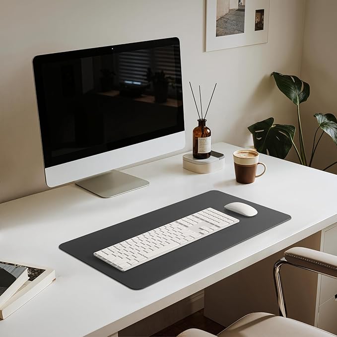 Jotsome Leather Desk Pad Mat, Non-Slip Desk Blotter Pad - Desk Protector for Office, Home, Laptop, and Desktop (Black, 24" x 14")