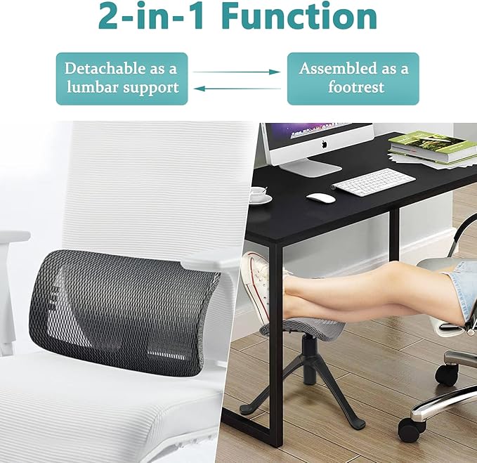 Lilithye Footrest for Desk Adjustable Height 2-in-1 Function Rotatable Ergonomic Under Desk Footrest Ottoman Stool Rolling Leg Rest for Home Office (Gray)