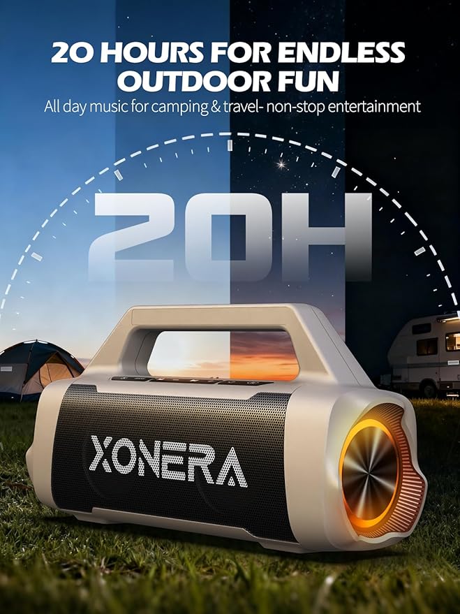 Speakers Bluetooth Wireless, 80W Peak Loud Outdoor Speaker with Bass, 20H Playtime, IPX6 Waterproof, TWS, BT5.3, Portable for Camping Hiking Boating Pool Beach, Desert Yellow