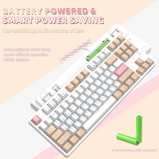 A.JAZZ Wireless Mechanical Keyboard, 87 Keys TKL Hot Swappable Bluetooth Gaming Keyboard, Dual Mode BT5.0/2.4G with Detachable Frame, USB Hub OEM Keycaps Custom Keyboard for PC Gamer Xbox(Red Switch)