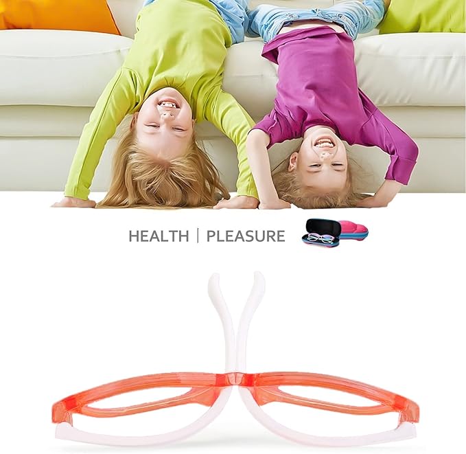 Blue Light Glasses for Kids Girls Boys with Cute Car Case, UV400 Protection, Anti Blue Ray Age3-12 Computer Game Glasses (Orange&White)