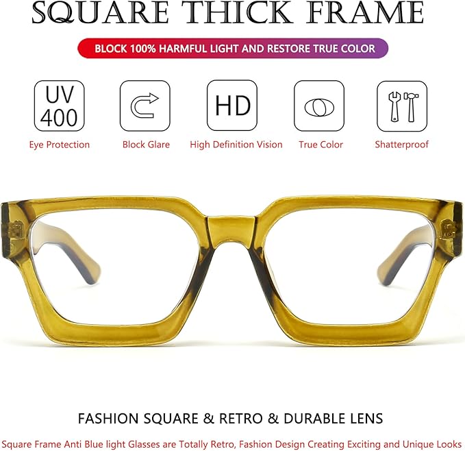 AIEYEZO Square Thick Frame Glasses for Women Men Fashion Blue Light Glasses Trendy Chic Computer Eyeglasses