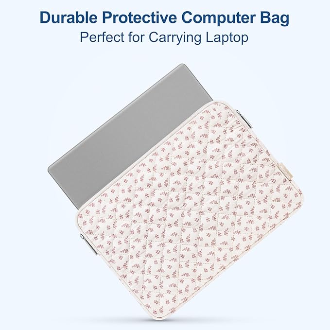 MOSISO 13-14 inch Laptop Case, 13.3 inch Puffy Laptop Sleeve Compatible with MacBook Air 13.6 M4 M3 M2 M1/Pro 13/Pro 14, HP Dell ASUS Lenovo, Square Quilted Bag&Small Case, Elegant Little Blossom