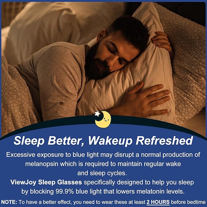 ViewJoy Sleep Glasses 99.9% Blue Light Glasses Dual AR Coatings Amber Orange Lens for Computer Gaming Reduce Eyestrain