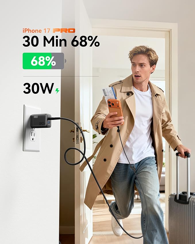 INIU USB C Charger, 30W PD QC 3.0 Dual Port Fast Charging Type C Charger Block with 5 ft USB-C Cable, USB C Wall Charger with Foldable Plug for iPhone 16 15 14 13 Pro Max Samsung S23 S22 AirPods