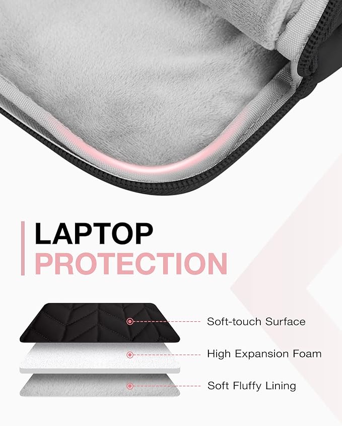 BAGSMART Laptop Case with Handle, Puffy Padded Laptop Bag Sleeve for Women, Portable MacBook Air/Pro Computer Case, 13-14 inch, Black