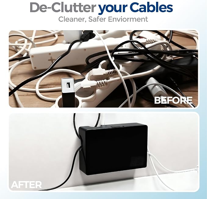 Cable Management Box with Included Mounting Hardware – ABS Cord Organizer (12,7 x 7,8 x 4,5 in) | Heat-Tolerant Power Strip & Cable Storage | Wall-Mountable or Floor Use - Image 5