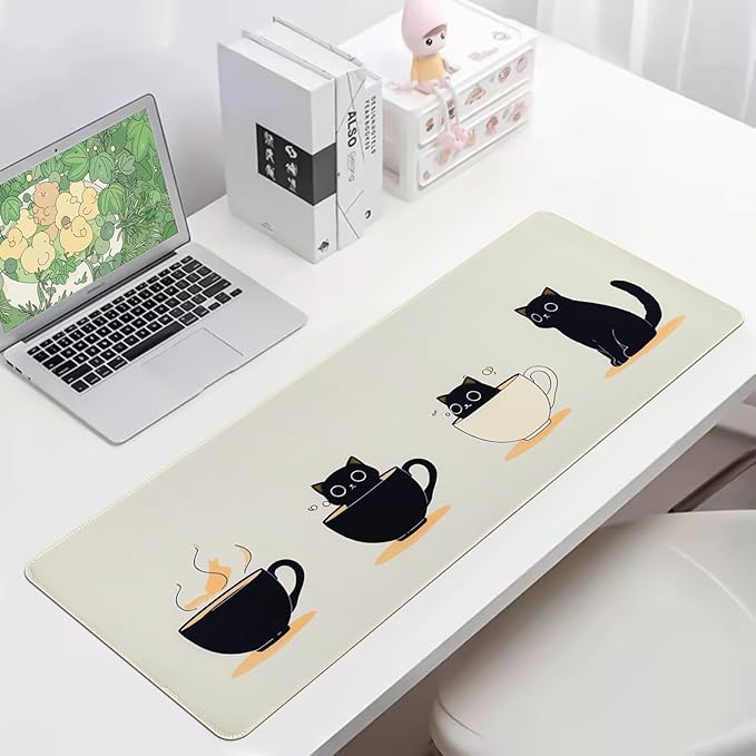 Large Cute Cat Mouse Pad,Kawaii Gaming Mousepads,Anime Mouse Mat with Non-Slip Rubber Base,Stitched Edge Mouse Pads for Desk,Computers,Laptop,Office 31.5 x 11.8 Inch