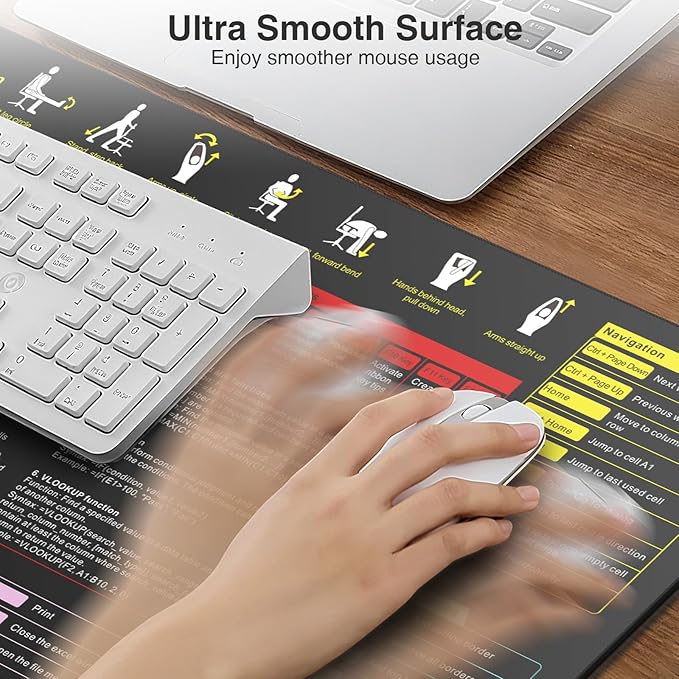 Excel Cheat Sheet Mouse Pad with Magnetic Wireless Charger, 31.5"x15.8" Extended Excel Shortcuts Desk Pad, Waterproof Ultra-Smooth Keyboard Mat, Non-Slip Base