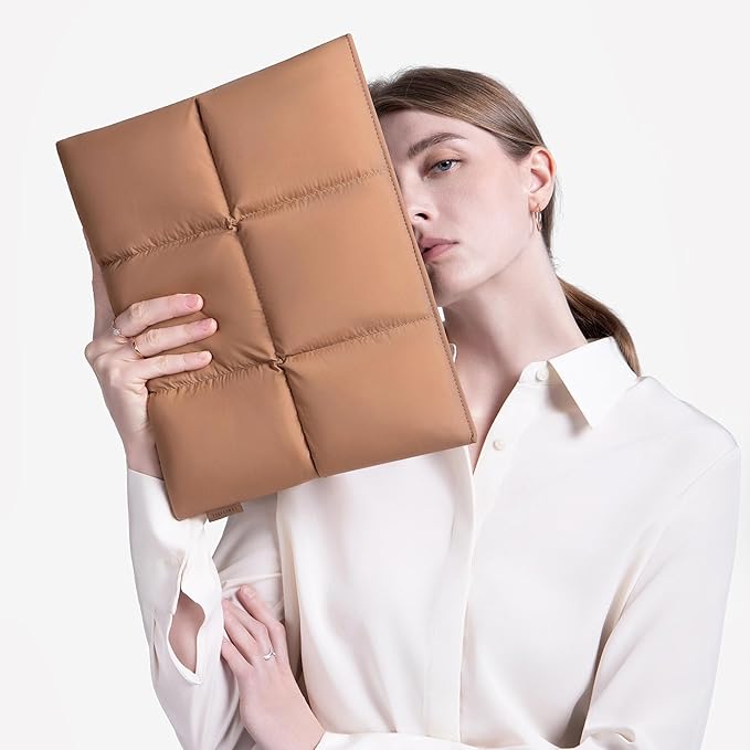 Comfyable Puffy Laptop Sleeve 13 Inch 14 Inch, Quilted Puffer Laptop Carrying Case for Women, Pillow Case Compatible with MacBook Air/Pro M5 M4 M3 M2 Pro/Max 2026, 13" MacBook Neo A18, Brown