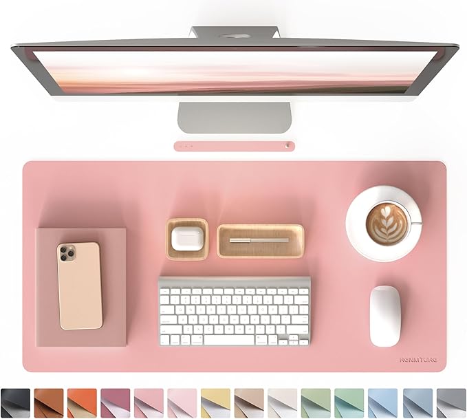 RENMTURE PU Mouse Pad, Faux Leather Large Desk Pad, Home Work Office Accessories, Non-Slip Desk Mat, Waterproof Gaming Pad Desk Blotter (32"x16", Pink)