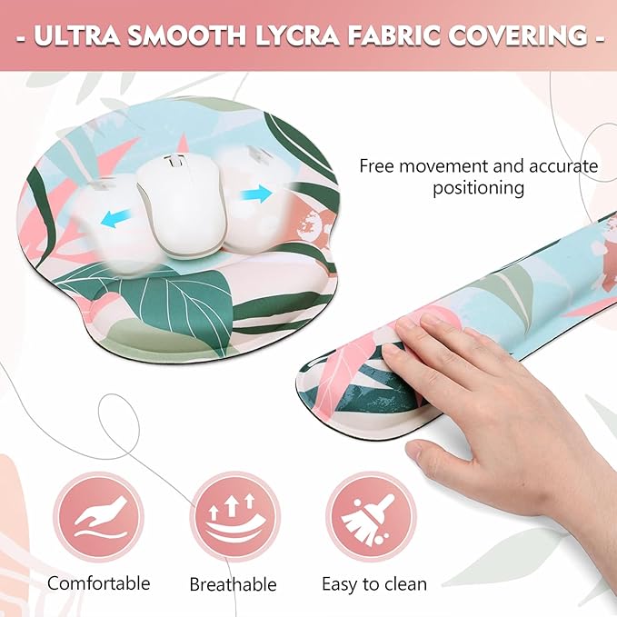 Mouse Pad and Keyboard Wrist Rest - Colorful Wrist Rest for Computer, Ergonomic Mouse Pad & Keyboard Pad, Memory Foam Wrist Support for Comfy Typing