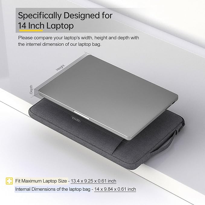14 Inch Laptop Sleeve Case for Acer Aspire Go 14, ASUS VivoBook 14, HP Lenovo Dell Inspiron Computer Carrying Bag, Space Grey
