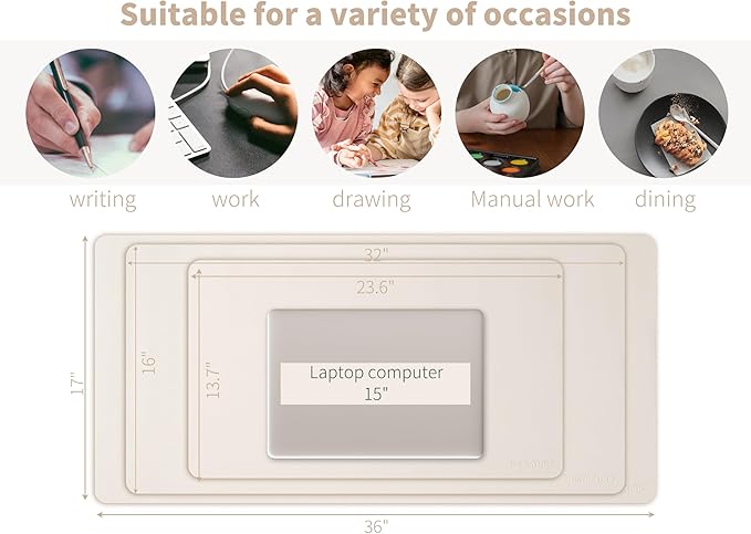 RENMTURE PU Mouse Pad, Faux Leather Large Desk Pad, Home Work Office Accessories, Non-Slip Desk Mat, Waterproof Gaming Pad Desk Blotter (23.6" x 13.7", Beige)