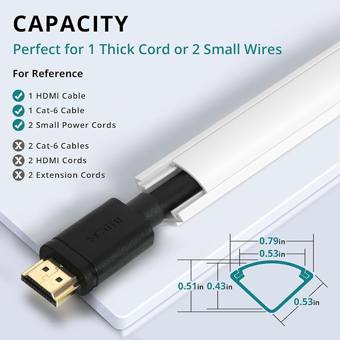 ZhiYo 85in Corner Cable Concealer, Corner Cord Hider for One Cord, Wire Covers for Cords, Paintable Cord Cover, Cable Management Channel, Raceway for Wall, Floor Baseboard, Ceiling White - Image 2