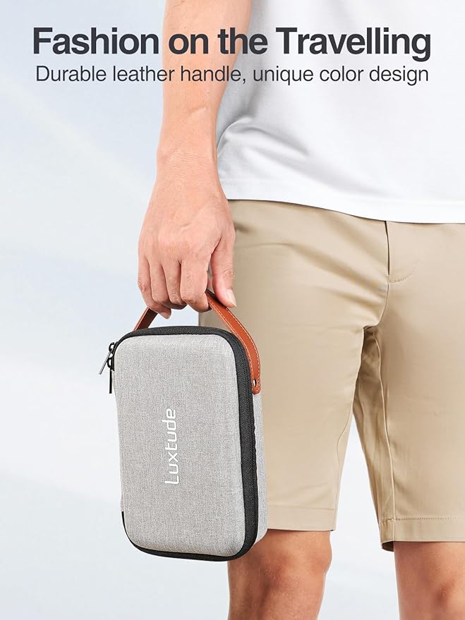 Luxtude Electronic Organizer Travel Case, Portable Tech Organizers, Hard Charger Organizer, Travel Cable Organizers, Tech Bag (Single-Layer, Grey, Small)