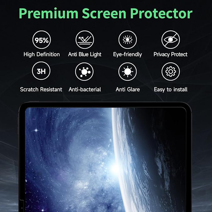Privacy Screen Protector Compatible with iPad Pro 13 2024 7th Gen (A2925, A2926) Anti-Glare Blue Light Film Anti-Spy Filter, Bubble-Free Shield Easy Install Guard Removable Cover
