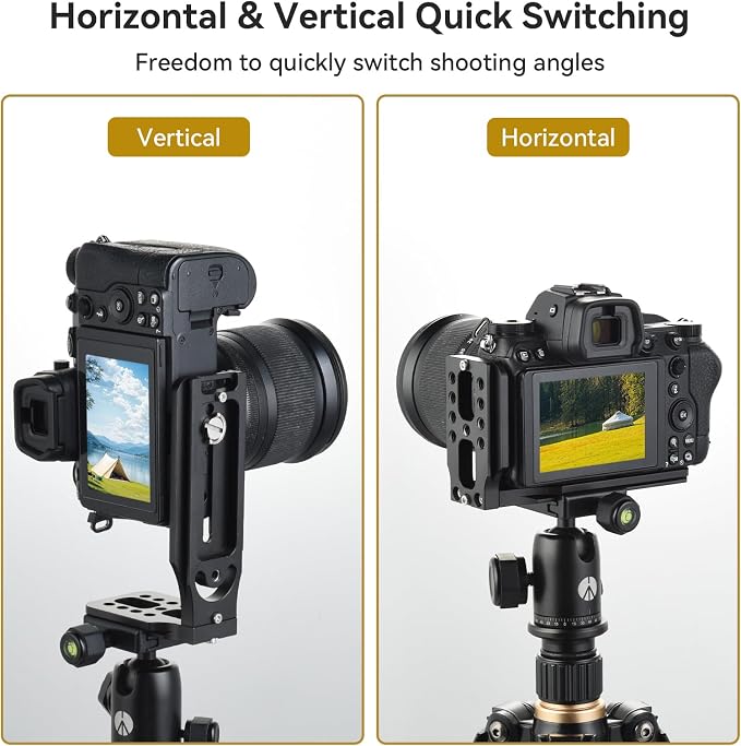 UTEBIT Camera L Bracket with 1/4'' Screw Hole, Vertical Horizontal Switching Tripod Mount with Quick Release Plate, Compatible with Canon Nikon Sony DJI Osmo Stabilizer Tripod Monopod, Black - Image 2
