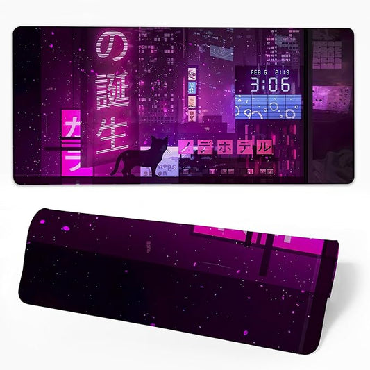 Desk Pad Anime Street Desk Mat for Keyboard and Mouse, Large XXL Gaming Mouse Pad with Stitched Edges for Work Game Office, 35.43 x 15.75 in