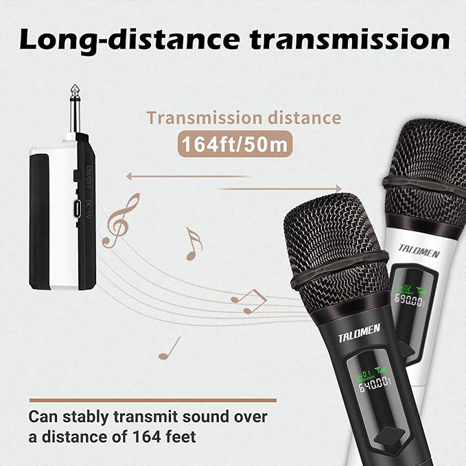 Wireless Microphones, Professional Dual Karaoke Microphone for Singing, Handheld Cordless Dynamic Mic System with Rechargeable Receiver(160 Ft) for Wedding, DJ, Speech, Church, Party, K602-BW
