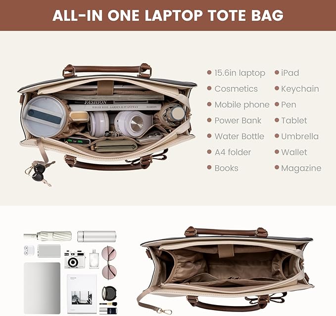 LOVEVOOK Laptop Tote Bag for Women,Leather Work Bag, Waterproof Business Teacher Bag,Large Computer Handbag Purse Briefcase,Office Gifts for Women