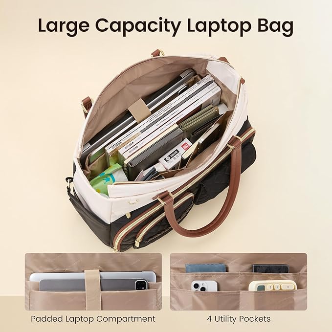 LOVEVOOK Tote Bag for Women, Nurse Bag with Large Cup Holder, Large Capacity Teacher Tote with Multi Pockets, Water Resistant Nurse Diaper Tote Fit 17.3 Inch Laptop for Work, 17.3 Inch