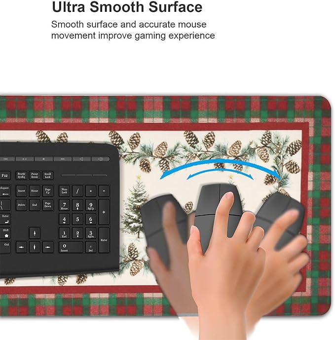 Christmas Tree Plaid XXL Desk Mat - Large Mouse Pad with Anti-Slip Base & Stitched Edges for Women, Festive Desk Pad for Computer, Keyboard and Home Office
