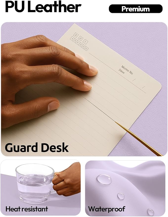 YSAGi Leather Desk Protector, Office Mat, Large Mouse Mat, Non-Slip PU Leather Blotter, Laptop Desk, Waterproof Writing Pad for Office and Home (Light Purple, 35.4" x 17")