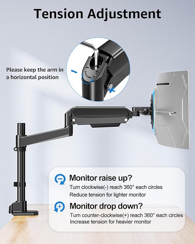 MOUNTUP Heavy Duty Monitor Arm Fits 49 45 42 40 39 34 32 Inch Screens, Ultrawide Monitor Arm Holds 4.4-44 lbs, Monitors Stand for Samsung Odyssey G9 and More, Height Adjustable Mount, VESA Mount