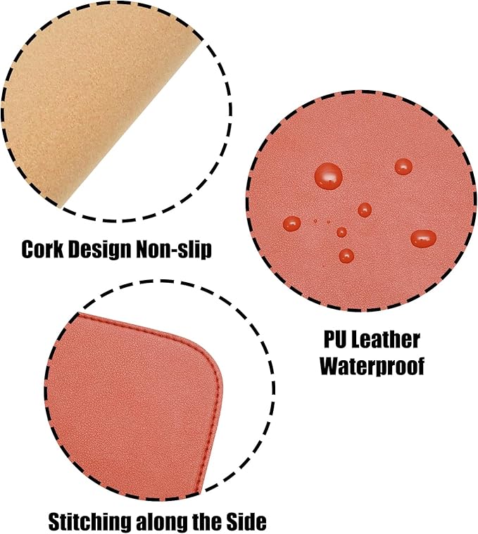 Double-Sided Keyboard Mouse Pad, 31.5"x15.7" PU Leather and Cork Desk Mat Large Overlocked-Edge Desk Pad with Matching Thread, Orange