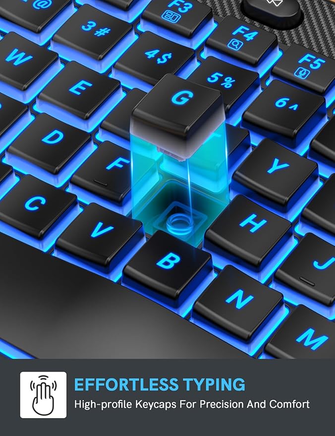 SABLUTE Ergonomic Wireless Keyboard and Mouse Combo - Wave Keyboard with Soft Leather Wrist Rest, Resistant Keys, RGB Backlit Rechargeable Set for PC/Mac/Chromebook (Black)