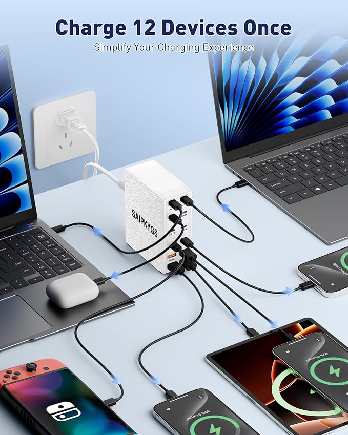 USB Charging Station (800W),12-Port USB C Charger Block with Dual 100W PD USB-C Fast Charging Station Hub for MacBook Pro/Air/All iPad Phone 17/16 15/14/13/Pro Max/Samsung Galaxy Note(White)