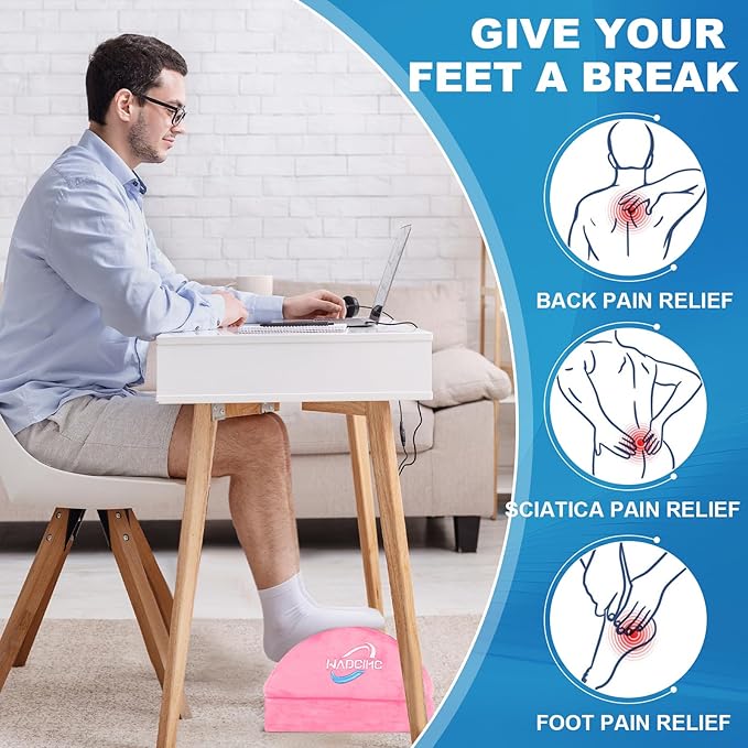 Foot Rest for Under Desk at Work, Foot Stool with Washable Cover, Comfortable Office Desk Accessories, Footrest with 3 Adjustable Heights, for Offices Gaming Chair, for Leg Support, Pink