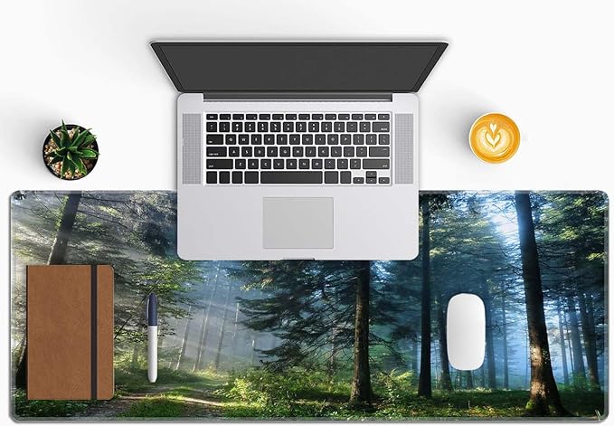 Forest Morning Large Gaming Mouse Pad Keyboard Desk Pad Extended Mouse Pad Gaming Office Decor, PC Laptop Mouse Pads Large (31.5x151.8 in) with Stitched Edges Non-Slip Base Mousepad XL