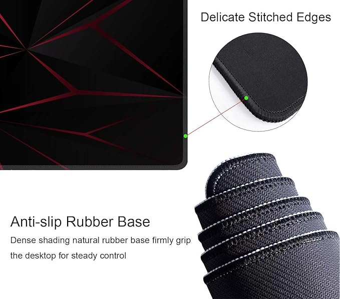 Mouse Pad Gaming, Large Mouse Pads for Desk, Keyboard Mouse Mat Desk Pad, Non-Slip Rubber Base with Stitched Edges Mousepad, 31.5x11.8 inch Abstract Polygonal Triangle Dark Red
