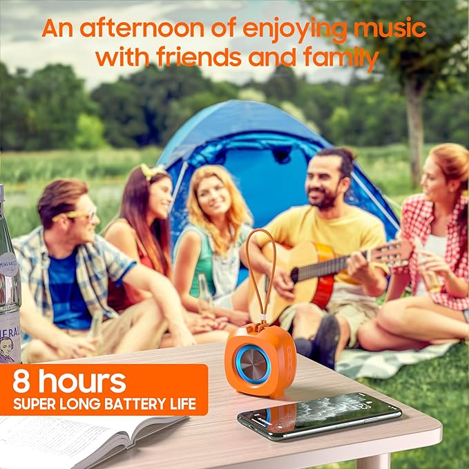 Speaker, Small Portable Bluetooth Wireless IPX5 Waterproof Shower Speaker,Loud Stereo Sound Deep Bass,TWS Paire, RGB Lights,Long Playtime for Outdoor Party, Great Gift, 1PCS(Orange)