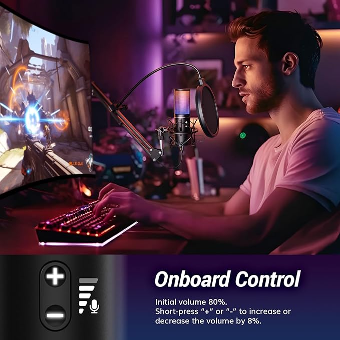 TONOR USB Podcast Microphone, Gaming PC Studio Streaming Mic Kit for Gamer, Recording Condenser Equipment Cardioid Microfono for Singing, YouTube, 200 cm/78inch Cable, with Adjustable Arm Stand, Q9S