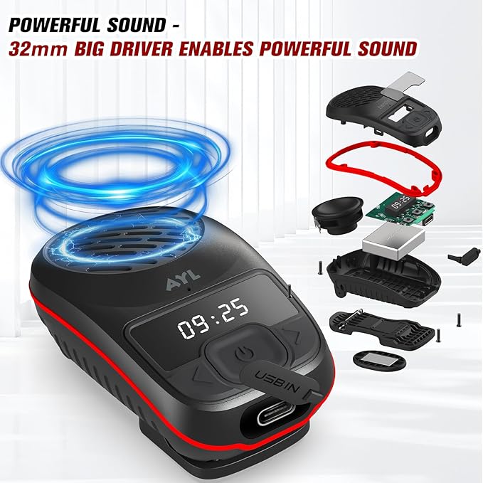 AYL Portable Bluetooth Speakers Mens Gift, Waterproof Speaker Clip On (Non-Magnetic) for Work, Outdoors with Microphone Up to 10 Hours Music/Calls, Tools for Men