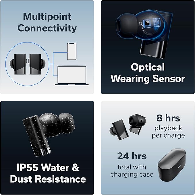 Status Pro X Wireless Earbuds, Triple Speaker Driver, Hi-Res Audio with LDAC, 52dB ANC, 6 Beamforming Mics with VoiceLoom AI for Clearest Calls (Onyx)