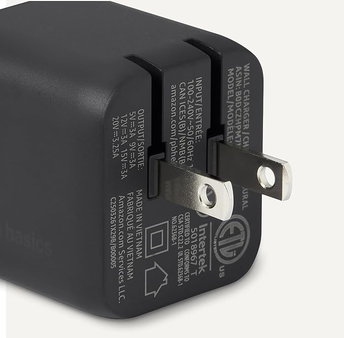 Amazon Basics Fast Charging USB C Nano GaN Wall Charger, 65W 1-Port PD 3.1 for Laptops Tablets Phones, Black