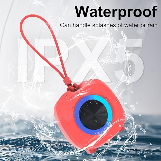 Speaker, Small Portable Bluetooth Wireless IPX5 Waterproof Shower Speaker,Loud Stereo Sound Deep Bass,Dual Pairing, RGB Lights,Long Playtime for Outdoor Party, Great Gift,1PC (Red)