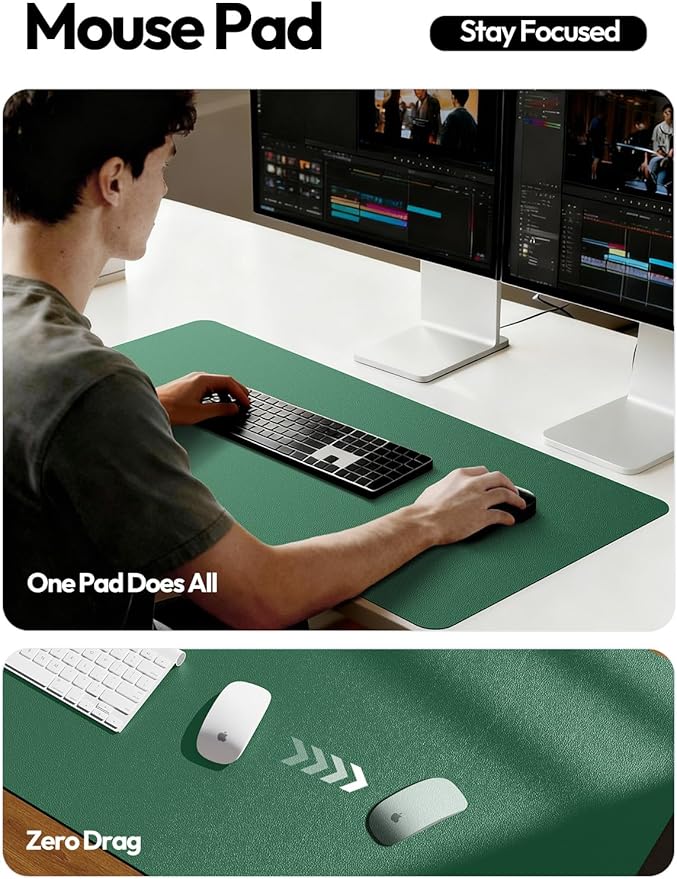 YSAGi Leather Desk Pad Protector, Office Desk Mat, Large Mouse Pad, Non-Slip PU Leather Desk Blotter, Laptop Desk Pad, Waterproof Desk Writing Pad for Office and Home (Jade Green, 23.6" x 13.8")