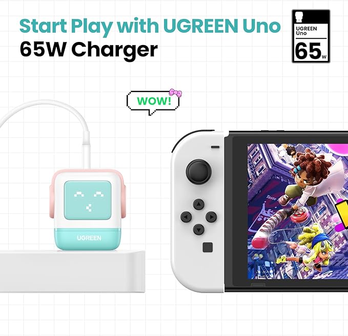 UGREEN Uno 65W USB C Charger Block, 3-Port GaN Charger Fast Charging for iPhone 17, Gifts for Women, for MacBook Pro/Air/Neo, XPS, Galaxy S26/S25, Pixel, Steam Deck, ROG Ally, Pink Blue