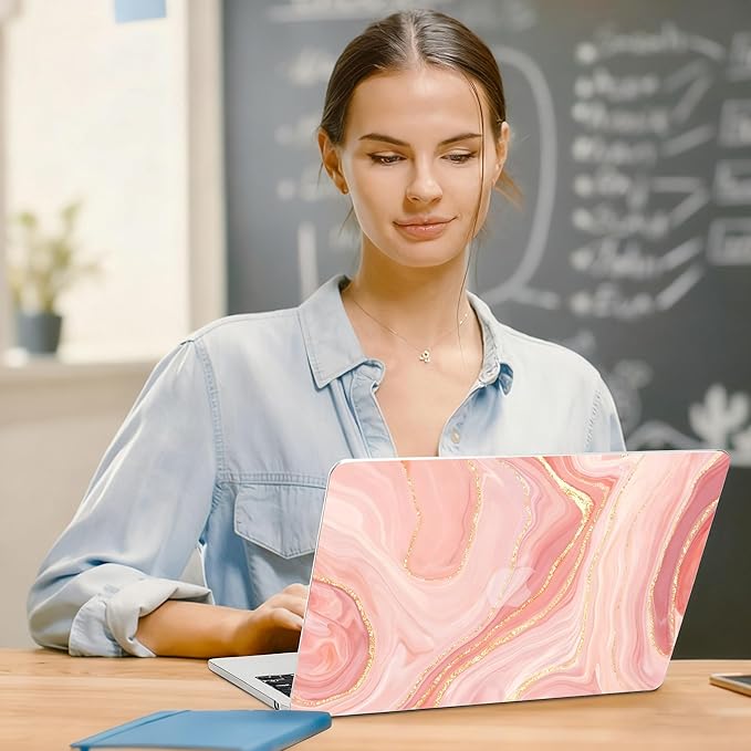 G JGOO Compatible with MacBook Air 13 inch Case 2026 2025-2022 M5 A3449 M4 A3240 M3 A3113 M2 A2681, Hard Shell for MacBook Air 13.6 inch Case + Keyboard Cover + Screen Protector, Pink Marble